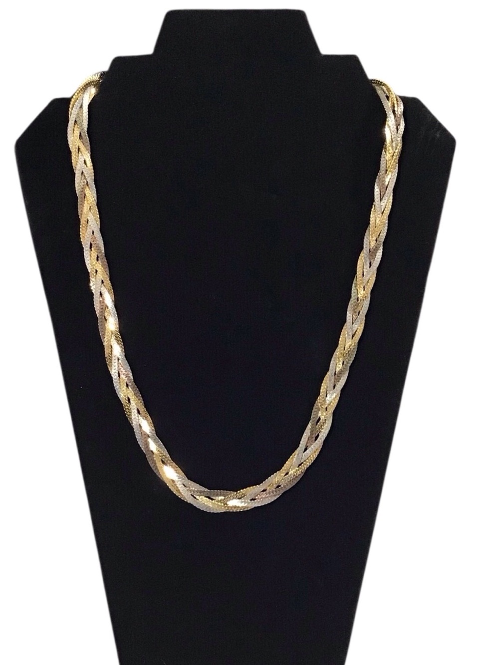 Braided Two Tone Rope Necklace Gold Silver Tone Fashion Costume Jewelry